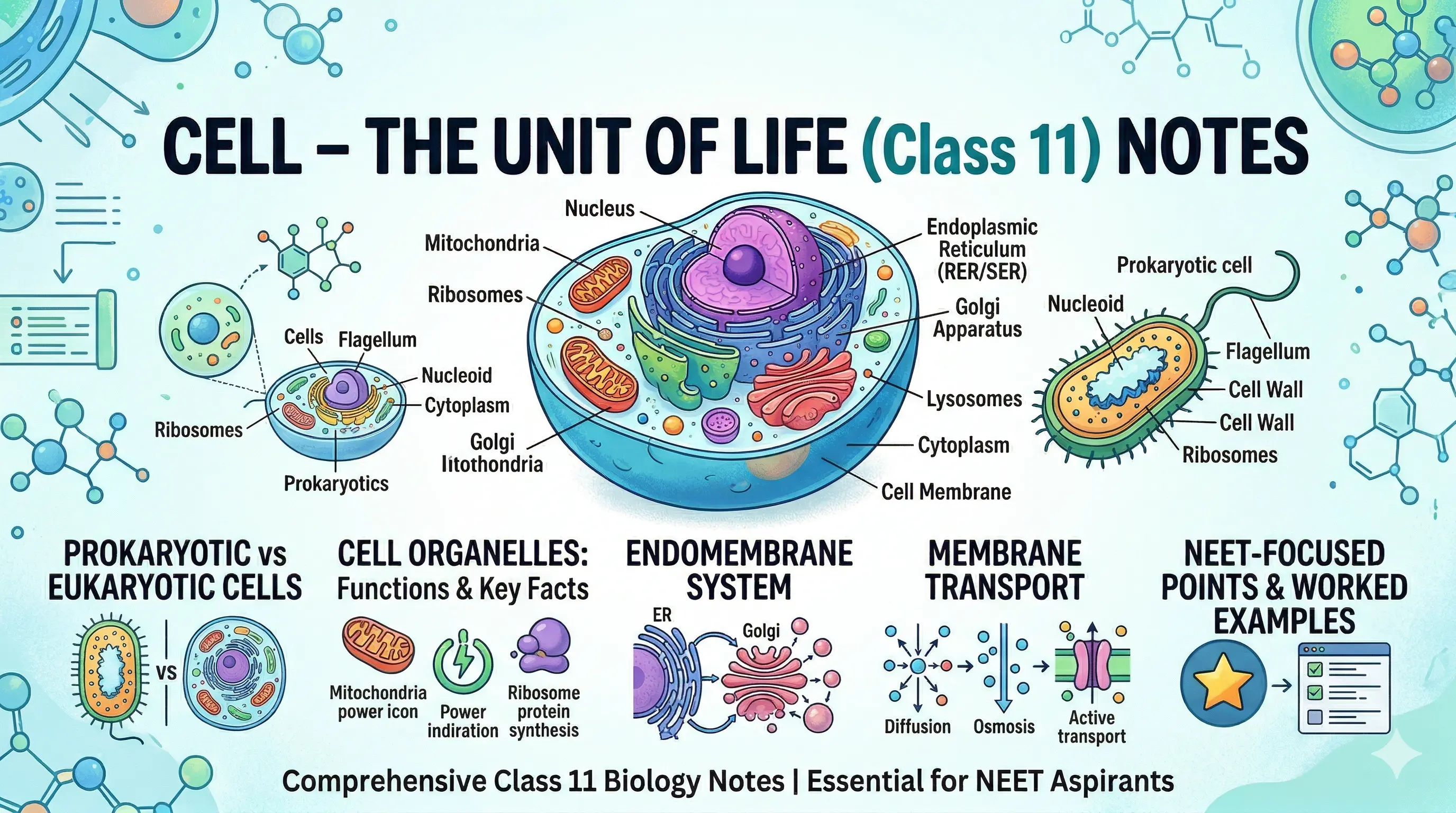 Cell: The Unit of Life Class 11 Notes for NEET — Organelles, Diagrams & PYQ Patterns